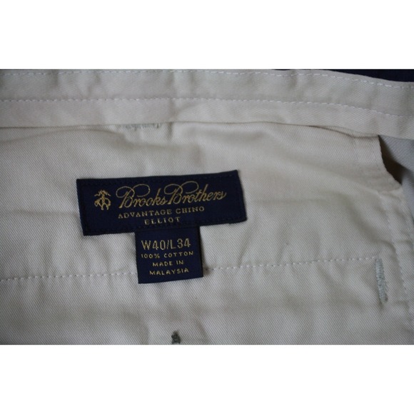 BROOKS BROTHERS Pant Advantage Chino All Cotton Pleated Cuff Beige Tan W40/L34 - Picture 4 of 9